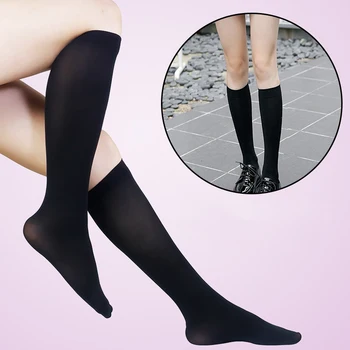 1 Пара Женских эластичных носков ниже колена для девочек, Чулки до бедра, Черные, Белые, длинные носки для японских школьников