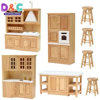 1 комплект 1: 12 Кукольный домик, Миниатюрная Кухонная мебель, Шкаф для раковины, Плита, Шкаф, Кухонный Стол, Табурет, Модель Декора, Игрушка