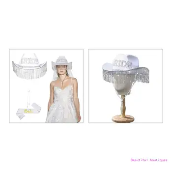 1 комплект Ковбойской шляпы Невесты с бахромой и плечевым ремнем, Летняя Ковбойская шляпа, прямая поставка