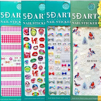 1 лист, 5D, Яркие Рельефные Резные клейкие наклейки для Дизайна ногтей, наклейки с различным рисунком, Рождество, Хэллоуин, Цветы, Кружево, Поп-дизайн, Маникюр