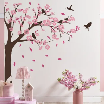2 шт. Большое дерево Персиковый цветок Лист Наклейки на стену Гостиная Кабинет Фон стены Украшение дома Наклейки на стену обои Ms2267