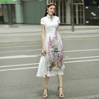 2018 летнее вьетнамское традиционное платье аодай ципао, длинное китайское платье-чонсам, халат chinoise modern cheongsam Q303
