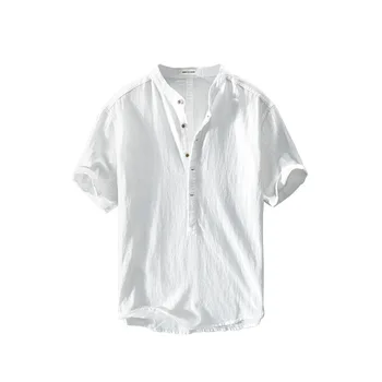 2022 Льняная рубашка из мягкой ткани с длинными рукавами, мужская тонкая однотонная рубашка, молодежная повседневная льняная рубашка, мужская 85% хлопок и 15% лен