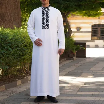 2022 Новая Арабская Одежда для Рамадана на Ближнем Востоке с Длинным рукавом, простой однотонный Мужской мусульманский халат в национальном стиле
