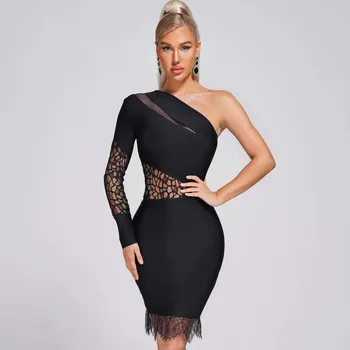 2022 Новое Летнее Женственное платье с длинным рукавом на одно плечо для Похудения в ночном клубе, открытое облегающее бандажное платье с кисточками на бедрах