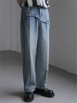 2023, Дизайн, чувство ниши, свободные повседневные прямые брюки, мужские джинсы, модный бренд, широкие брюки с огнеупорными отверстиями