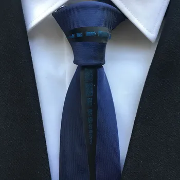 2023 Мужские Галстуки Жаккардовый галстук на шею Уникальные Панельные Галстуки Темно-синего цвета с черной геометрической полосой