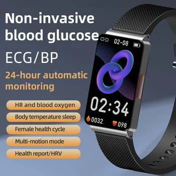 2023 Неинвазивный Смарт-браслет для измерения уровня глюкозы в крови, ЭКГ, Смарт-Браслет для мониторинга здоровья при Измерении Артериального Давления, Умные Часы, Умные Часы для Мужчин И Женщин