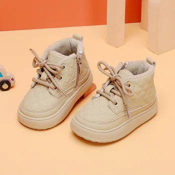 2023 Новая Хлопчатобумажная Обувь для маленьких мальчиков, Зимние Теплые Зимние ботинки, Обувь для Детей, Ботинки для маленьких Девочек, Однотонная Уличная Плюшевая Обувь для Малышей