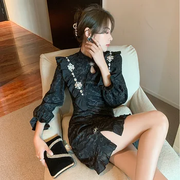 2023 Новое Вечернее платье для молодых Девушек, Черное платье для выпускного вечера, Cheong-sam
