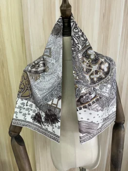 2023 новое поступление, модный элегантный серый 18 мм 100% шелковый шарф 90*90 см, квадратная шаль, саржевая обертка для женщин, подарок для девочек
