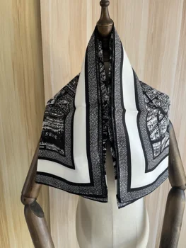 2023 новое поступление, модный элегантный черный 100% шелковый шарф 90*90 см, квадратная шаль, саржевая обертка для женщин, подарок для девочек