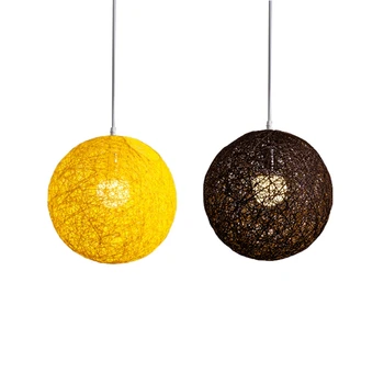 2X Кофейно-желтый Шар из Бамбука, ротанга и конопли Люстра Индивидуальное творчество Сферическое Гнездо из ротанга Абажур