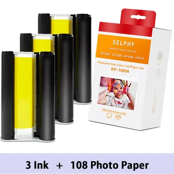 3 Цветных чернил и 108 глянцевых фотобумаг, совместимых для фотопринтера Canon Selphy CP1300 CP1200 CP910 CP900 KP-108 Дюймов KP-36 ДЮЙМОВ