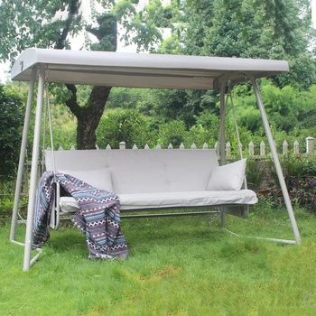 3-местное роскошное кресло-качели во внутреннем дворике, устойчивая к атмосферным воздействиям кровать-качели на стальной раме с подушкой и регулируемым балдахином цвета шампанского