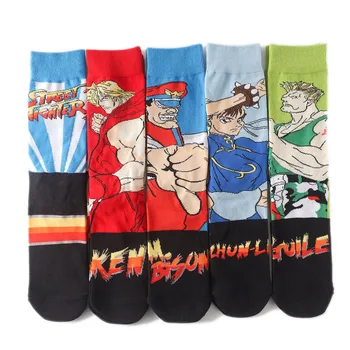 5 пар мужских носков Серии Street Fighter Носки с героями мультфильмов, Уличные бои, аниме Носки
