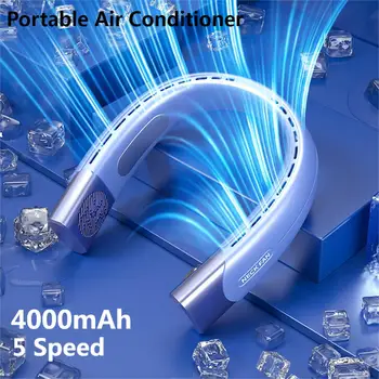 5000mAh Подвесной шейный вентилятор, USB Перезаряжаемый воздушный охладитель, Безлопастный Немой вентилятор, Портативный кондиционер, 5-ступенчатый электрический вентилятор для занятий спортом