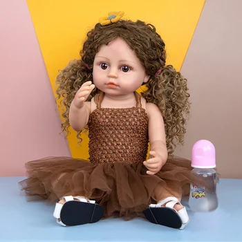 55 см Кукла Реборн с Вьющимися волосами Reborn Girl, мягкая, приятная, полностью силиконовая, реалистичная 3D-краска для кожи Genesis Paint Art Doll