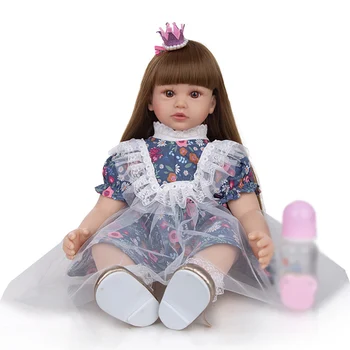 60 см, Куклы-реборны для маленьких девочек, Синяя цветочная белая газовая юбка, детские игрушки для кукол, Рождественский подарок