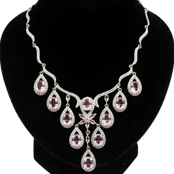 75x54 мм Настоятельно рекомендуем 35,7 г Фиолетовой Шпинели, Розовый кунцит, CZ, подарок для девочек, Серебряное ожерелье Длиной 18,0-18,5 дюйма