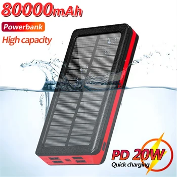 80000mAh Солнечный Powerbank Портативный Большой Емкости Быстрая Зарядка для Xiaomi Iphone Samsung Huawei Внешний Аккумулятор LED Light 4USB