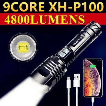 9 Core XHP100 Самый Мощный светодиодный Фонарик USB Зарядка светодиодный Фонарик XHP90/P70 Тактический Фонарик P50 Ручной Фонарь 26650 Вспышка Света