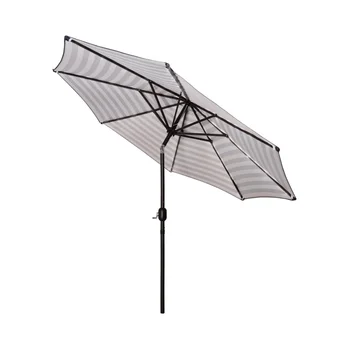 9-футовый открытый зонт для патио с наклоном и кривошипным подъемником, серая /белая полоса