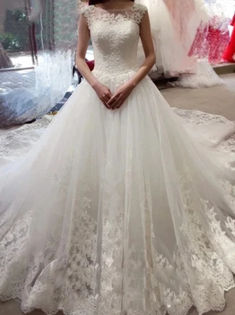 ANGELSBRIDEP Бальное платье с круглым вырезом, Свадебные платья, Robe de mariee, Очаровательное Вечернее платье Невесты Со шлейфом с аппликацией, большие Размеры