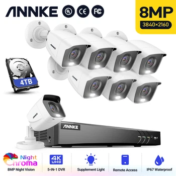 ANNKE 4K Ultra HD Камеры Видеонаблюдения Система 8CH 8MP H.265 + DVR С 8X8MP Наружной Водонепроницаемой камерой Безопасности Полноцветная