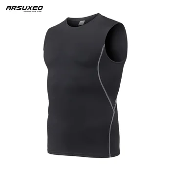 ARSUXEO Компрессионные футболки без рукавов, мужская облегающая одежда для бодибилдинга, фитнеса, Спортивный жилет, быстросохнущая дышащая футболка для бега