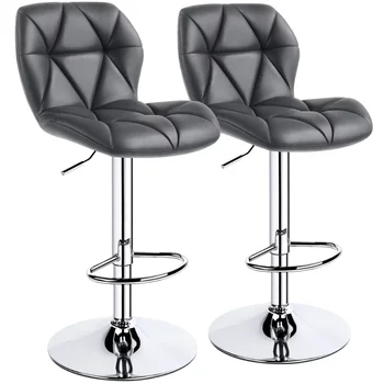 Alden Design Современный Регулируемый Поворотный барный стул из искусственной кожи без подлокотников, 2 шт., серый барный стул, барные стулья