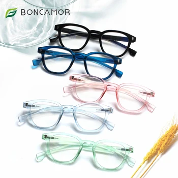Boncamor Анти-Синие светящиеся Очки для чтения по рецепту, пружинная шарнирная овальная оправа, Мужские и женские Компьютерные очки + 0 ~ + 400