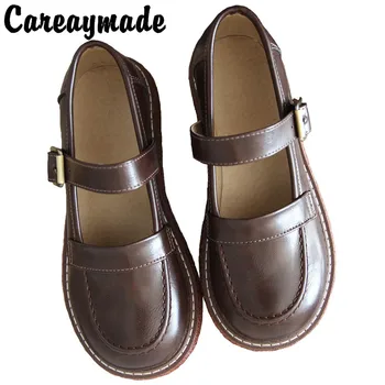 Careaymade-туфли с большой головкой в стиле харадзюку, женские туфли для колледжа в стиле ретро, туфли с низким берцем, тонкие туфли, женские туфли с круглым носком