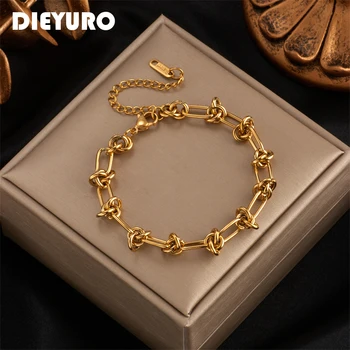 DIEYURO 316L Нержавеющая сталь золотого, серебряного цвета браслет-цепочка для женщин Классический нержавеющий модный браслет для девочек на запястье в подарок