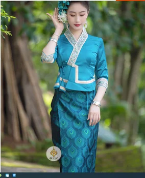 Dai Princess Clothing Dai Женская юбка-труба с вышивкой в виде Павлина Синего цвета, облегающий комплект