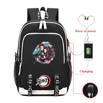 Demon Slayer: Kimetsu no Yaiba Рюкзак для Косплея с USB-портом, Школьная сумка на плечо, Детский рюкзак для ноутбука, Дорожный рюкзак, Подарок