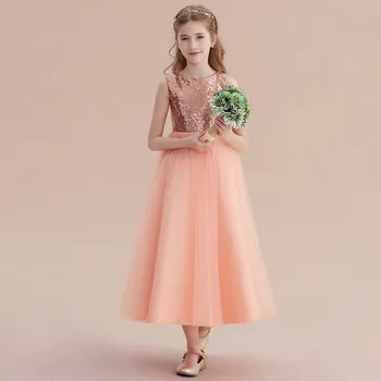 Dideyttawl, розовое тюлевое платье с пайетками для подружек невесты, платья с цветочным узором для девочек на свадьбу, вечер, День рождения, концерт, без рукавов, Длинные