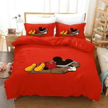 Disney Удивительный красный комплект постельного белья с Микки Маусом, Двойной размер, Стеганое одеяло для свадебной пары, Декор для спальни для детей и взрослых