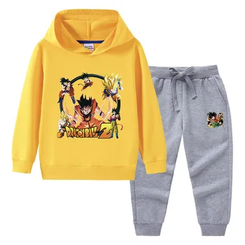 Dragon Ball /Осенняя новая однотонная Детская одежда, Свитер с капюшоном, Брюки, Комплект из двух предметов, Детский хлопковый костюм с длинными рукавами