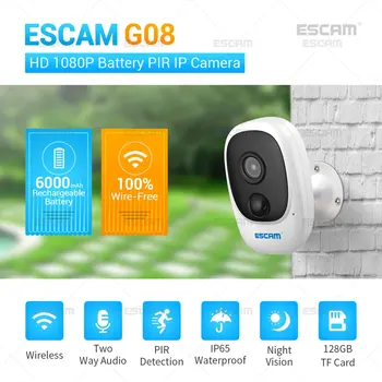 ESCAM G08 1080P HD IP-камера, наружная камера наблюдения в помещении, сигнализация PIR, беспроводная камера WiFi, камера безопасности с солнечной батареей