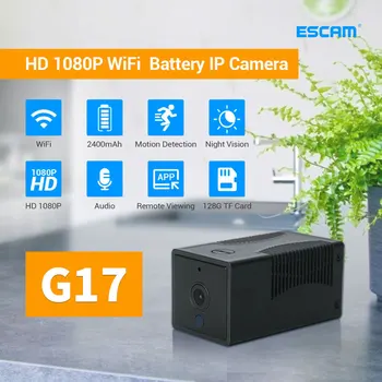 ESCAM G17 1080P Мини Wi-Fi камера, маленькая беспроводная камера видеонаблюдения с питанием от аккумулятора, камера ночного видения