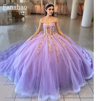 Fanshao wd515 Пышные платья, бальное платье, милая кружевная вечеринка, расшитая бисером, милое платье принцессы 16, тюлевое платье на шнуровке сзади