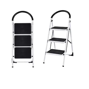 GIVIMO 3-ступенчатая лестница, складной табурет-стремянка, прочная стальная лестница с широкой педалью грузоподъемностью 330 фунтов, белый + черный