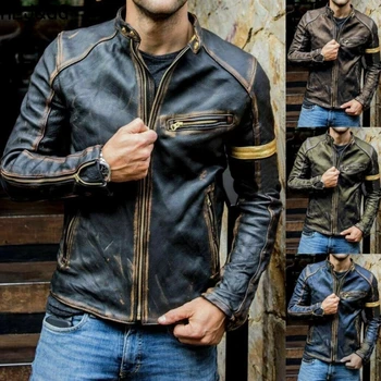 HLJ & GG Осенне-зимняя мужская кожаная куртка в стиле панк со стоячим воротником, мужские куртки, пальто, мужская мотоциклетная кожаная куртка, Новые поступления