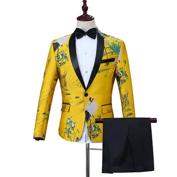 Hot Style Men Stylish 2 Sets Suits Stage Singer Wedding Groom Jacket Pants 2 pieces Costume Homme Mariage костюмы для жениха