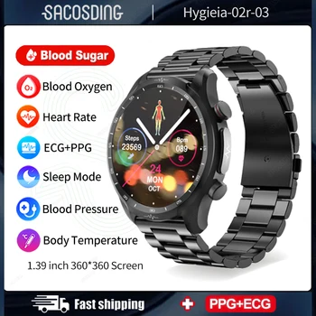 Hygieia-02r-03 Умные часы для измерения уровня сахара в крови 1,39-дюймовый 360 * 360 HD Большой экран, Умные Часы для измерения ВСР, Контролирующие Кровяное давление, уровень кислорода в крови