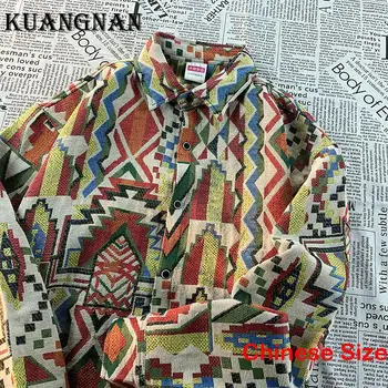 KUANGNAN Геометрическая рубашка для мужской Одежды, Крутая Блузка, Мужские Рубашки с Длинным рукавом, Распродажа, Топы в Корейском стиле, 5XL, Весна 2023