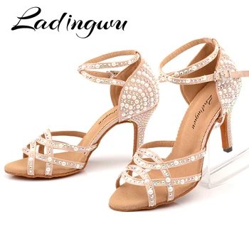 Ladingwu/ Обувь для Бальных Танцев в стиле Латиноамериканского танго, Женская Обувь на мягкой Подошве и высоком Каблуке для женщин, Цвет кожи, Устойчивая Обувь для латиноамериканских танцев, женская обувь для танцев