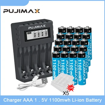 PUJIMAX AAA 1,5 В 1100 МВтч Литиевая 4-Слотная Аккумуляторная батарея С 4 Слотами Зарядного устройства Постоянной Мощности 1,5 В 1200 Циклов Подзарядки