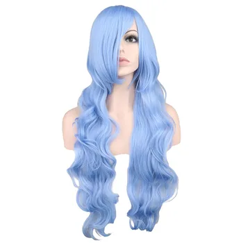 QQXCAIW Длинный Волнистый Парик для Косплея Женщины Мужчины Вечерние светло-голубые Парики из синтетических волос 80 См